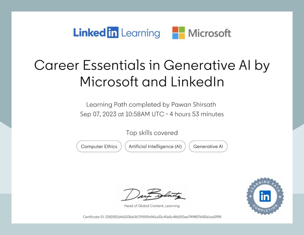 Career Essentials in Generative AI by Microsoft- Pawan Shirsath Certificates