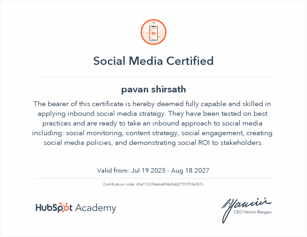Social Media Marketing- Pawan Shirsath Certificates